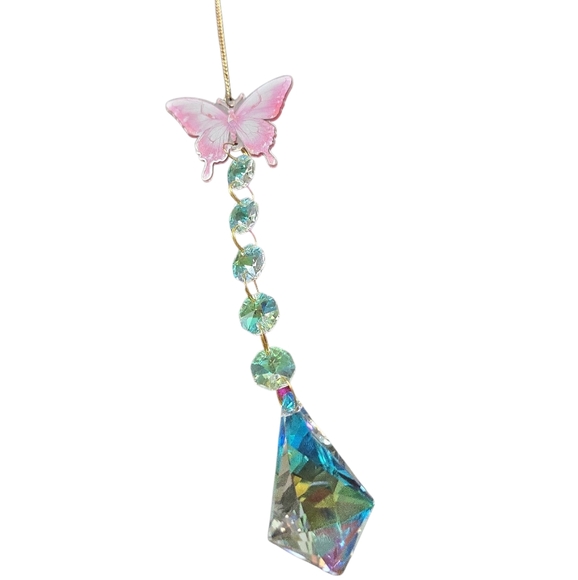 Hand Crafted Other - Pink Butterfly Crystal Suncatcher Handmade SUN006